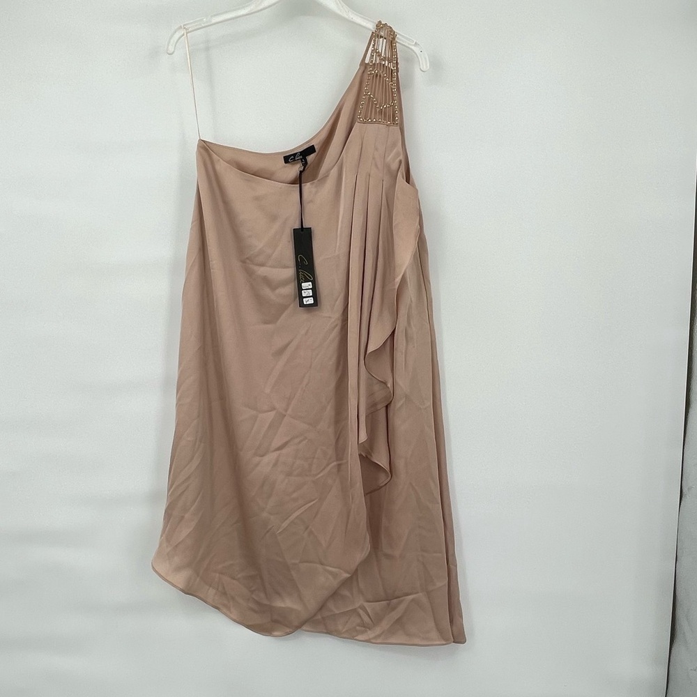 C. Luce NWT champagne one shoulder ruffle mini dress